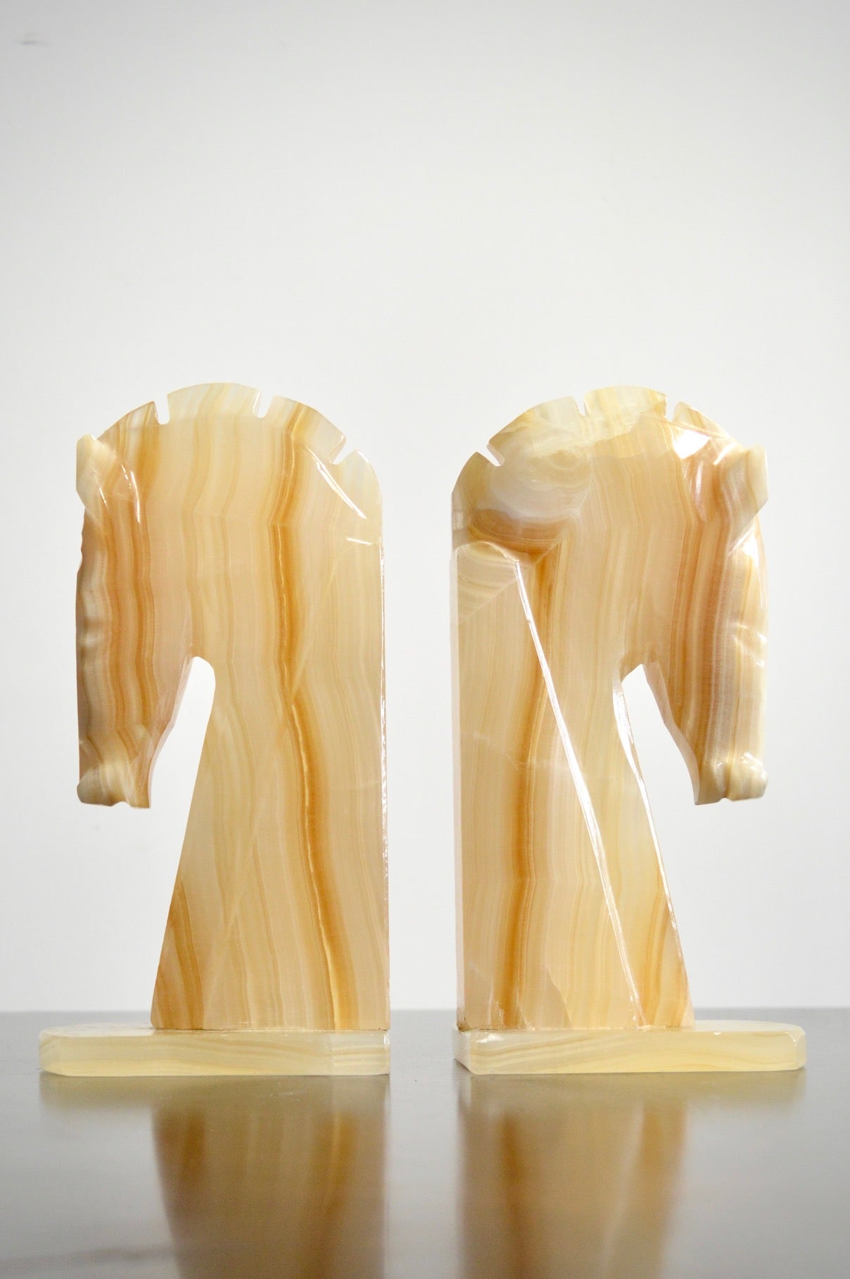 Mid-Century Onyx Trojan Horse Head Bookends