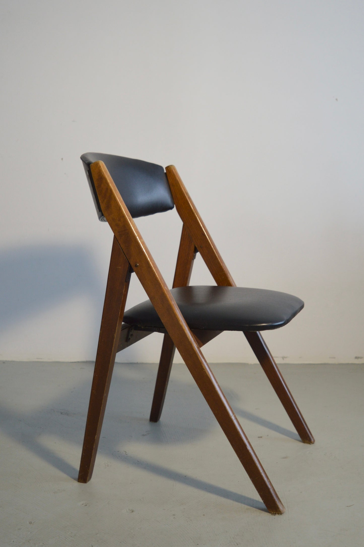 Black Wood & Vinyl Foldable Chair