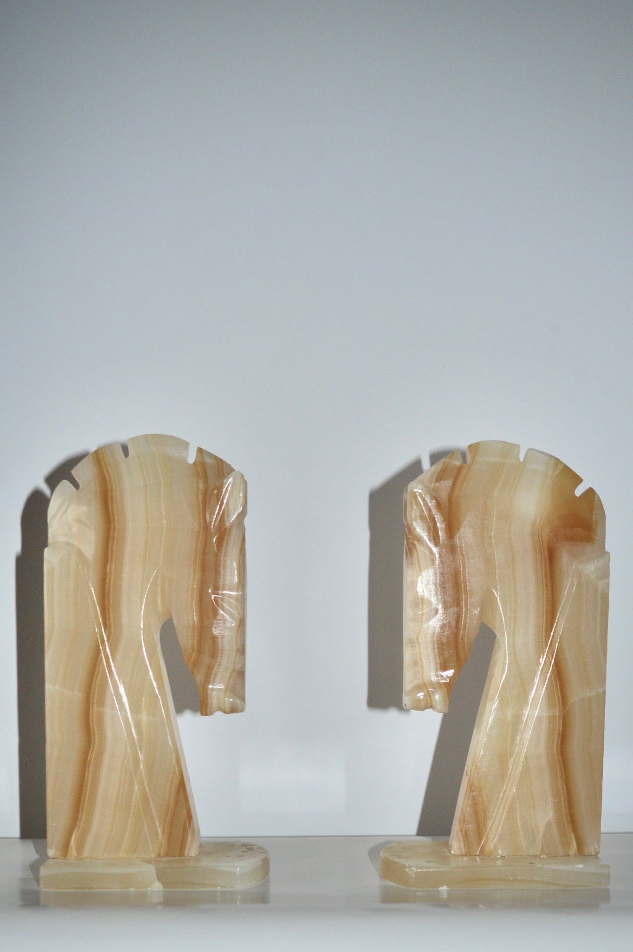 Mid-Century Onyx Trojan Horse Head Bookends