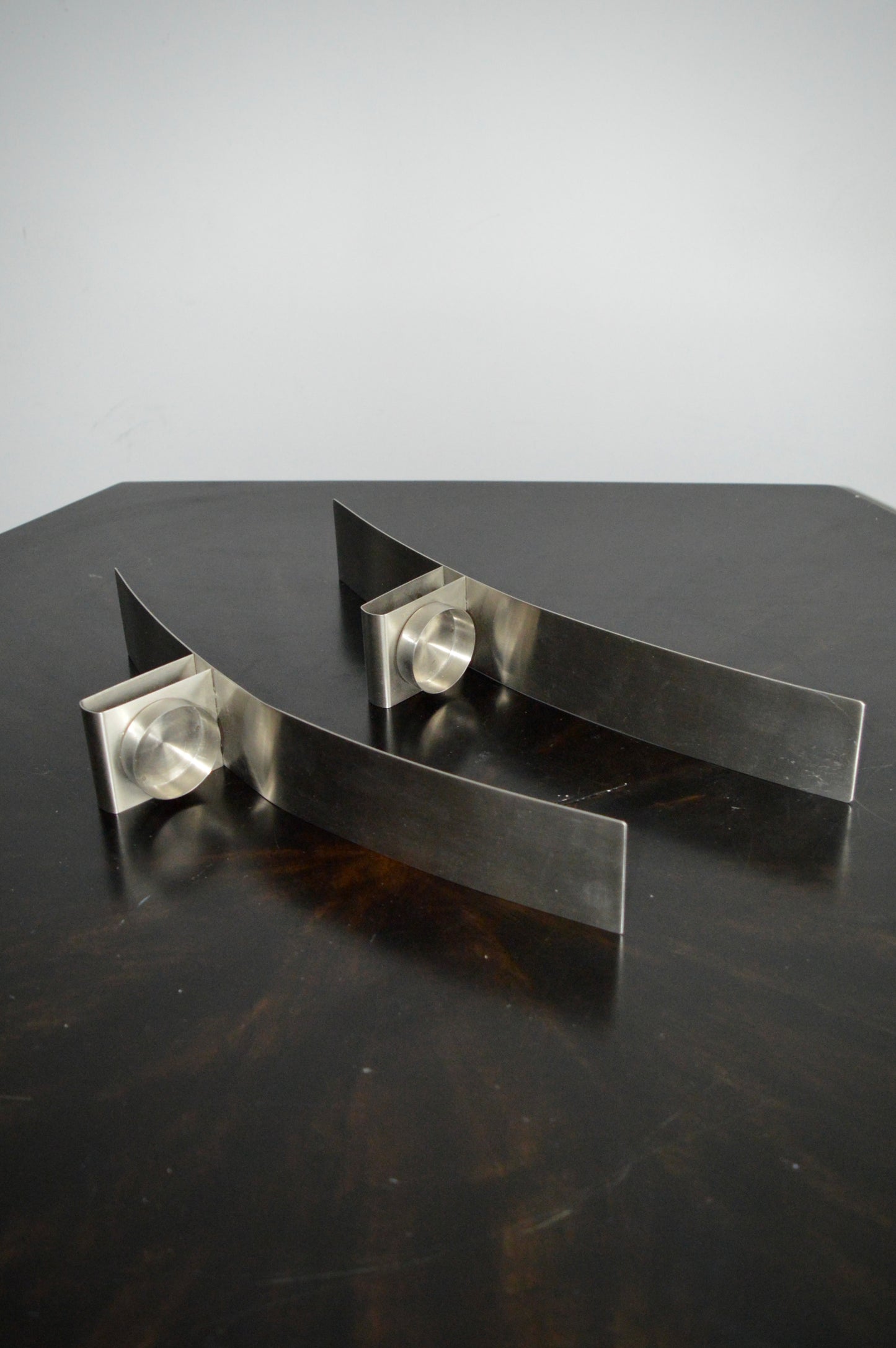 Curved Stainless Steel Wall Candle Sconces (Set of 2)