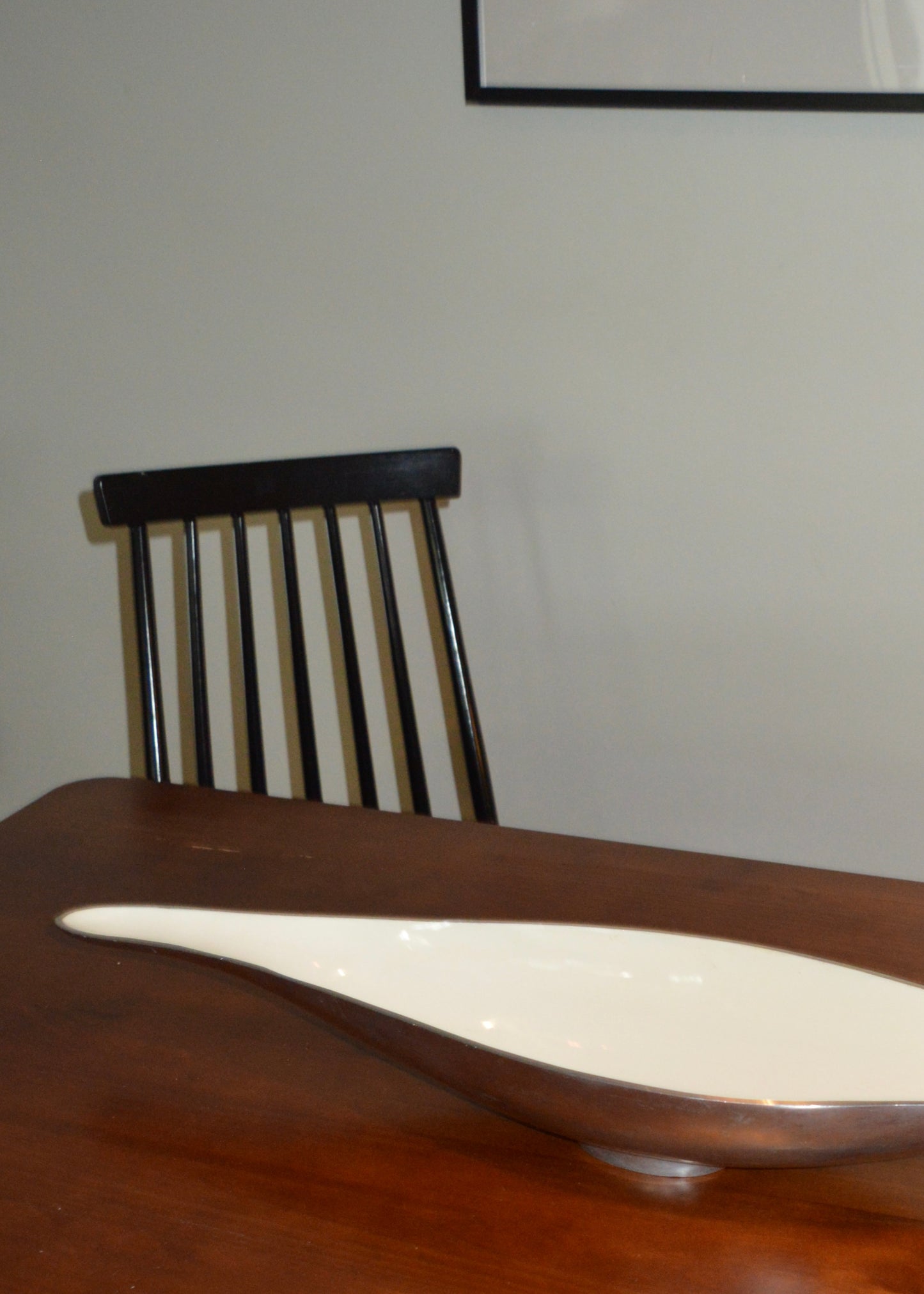 Modernist Aluminum & White Enamel Boat Bowl