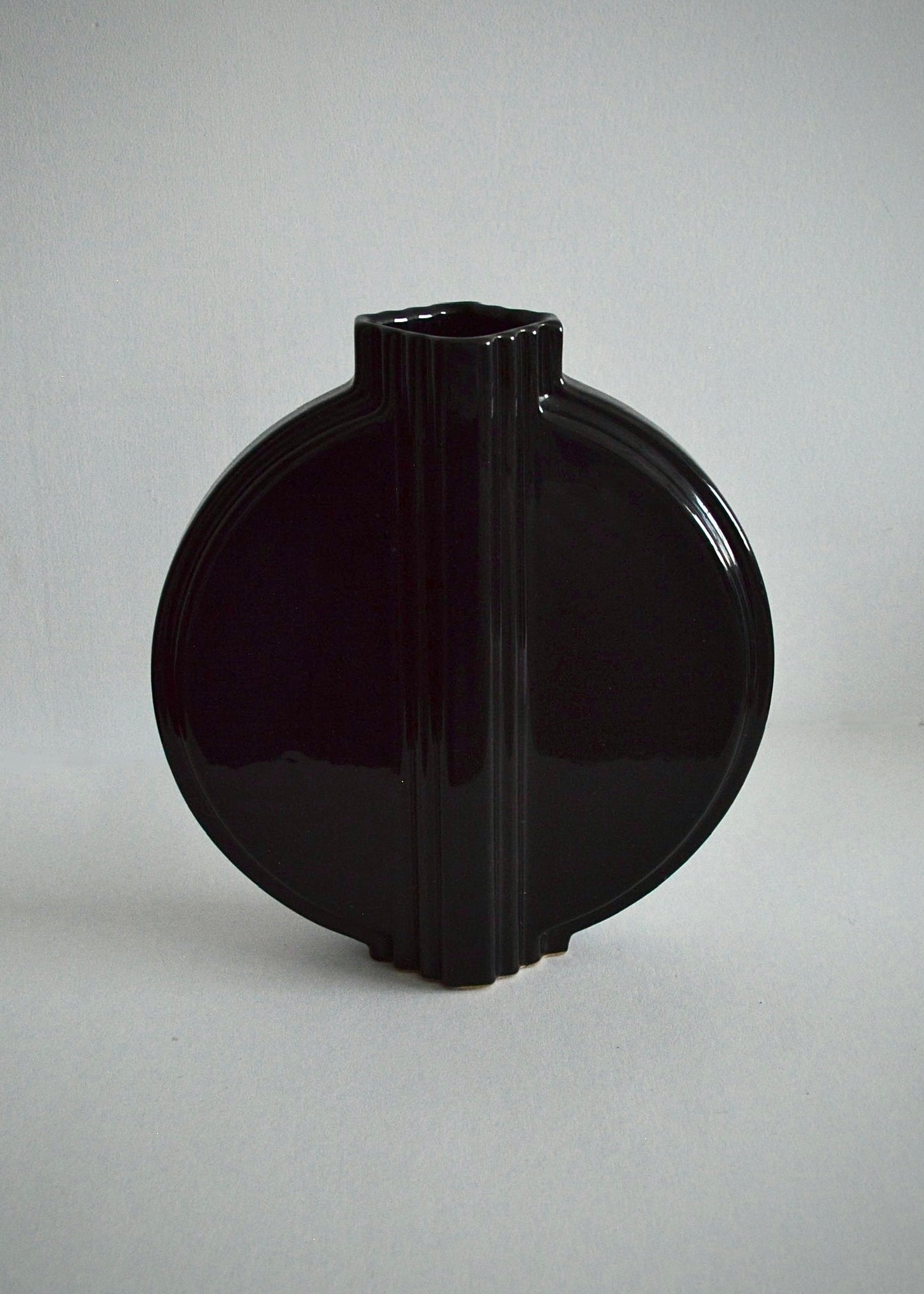 Black Art Deco Round Ceramic Vase