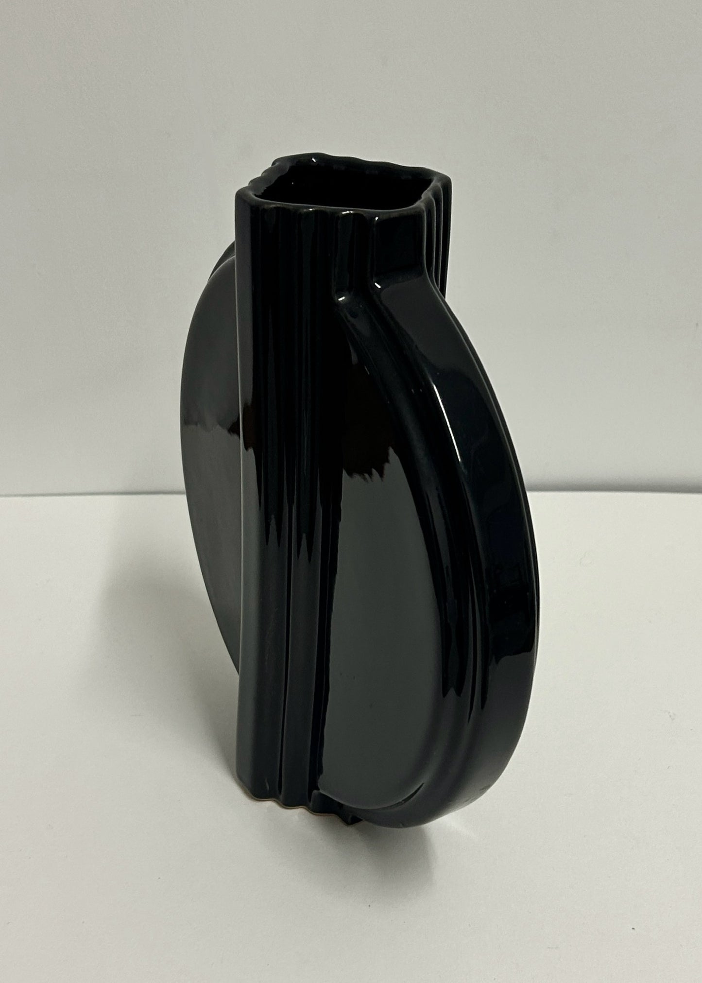 Black Art Deco Round Ceramic Vase