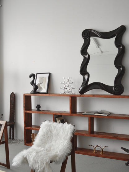 Black Sculptural Wave Wall Mirror