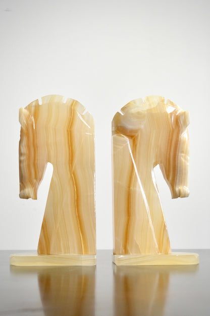 Mid-Century Onyx Trojan Horse Head Bookends