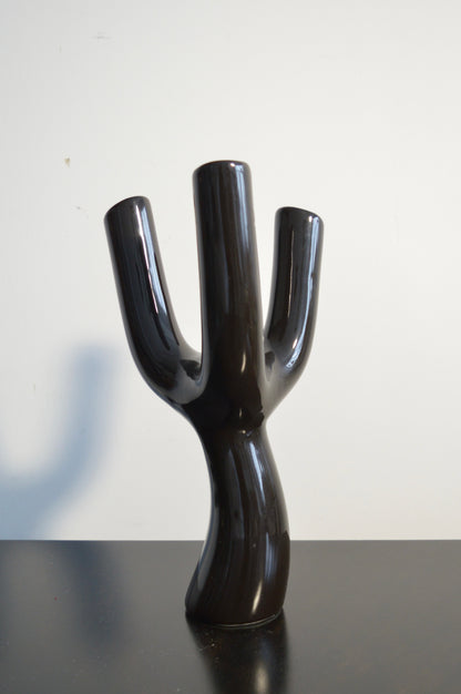 Black Three-Stem Ceramic Bud Vase