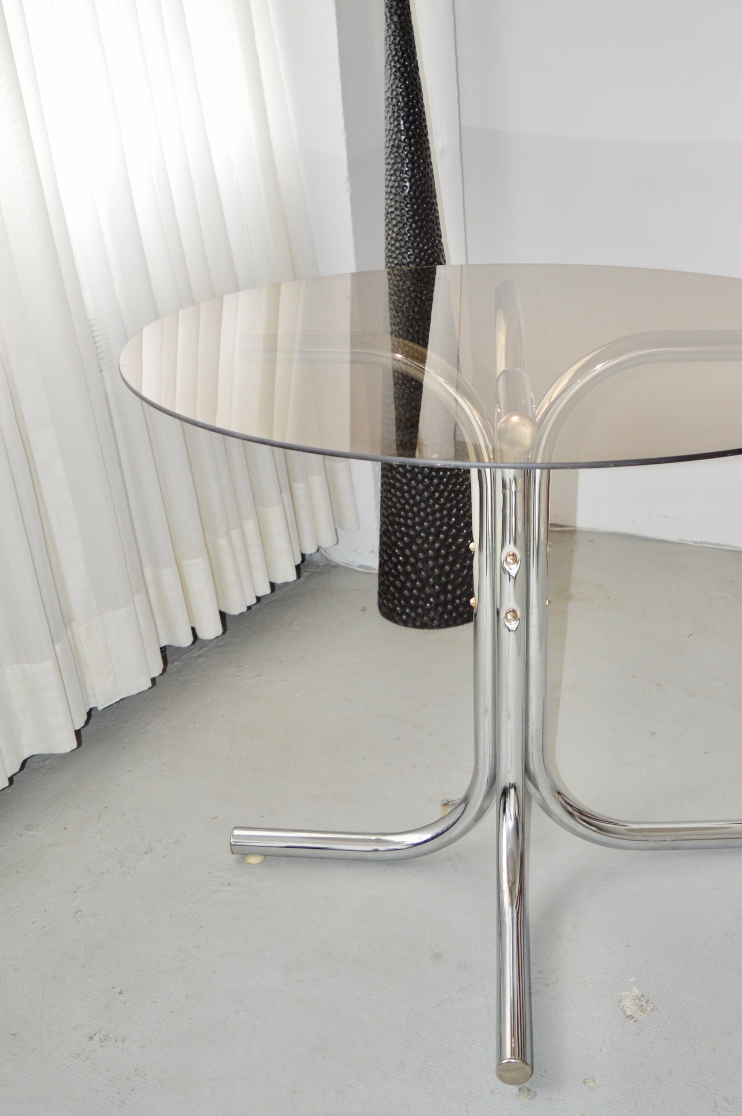 Gastone Rinaldi Style Chrome & Smoked Glass Dining Table