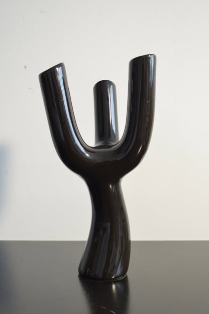 Black Three-Stem Ceramic Bud Vase