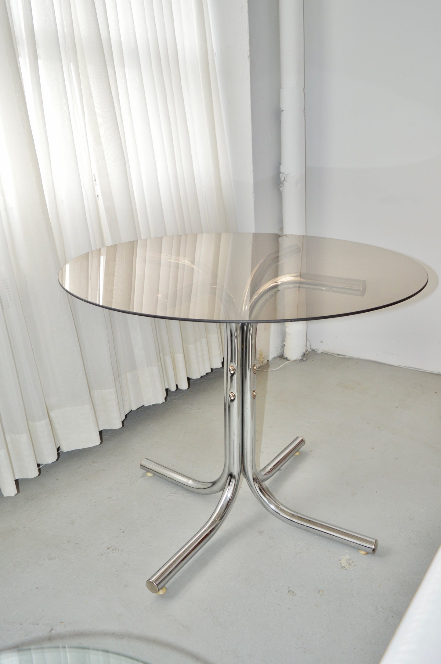 Gastone Rinaldi Style Chrome & Smoked Glass Dining Table