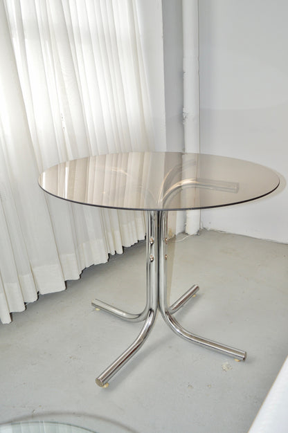 Gastone Rinaldi Style Chrome & Smoked Glass Dining Table