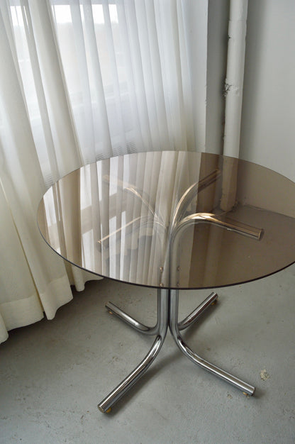 Gastone Rinaldi Style Chrome & Smoked Glass Dining Table