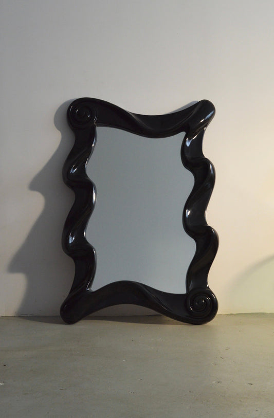 Black Sculptural Wave Wall Mirror