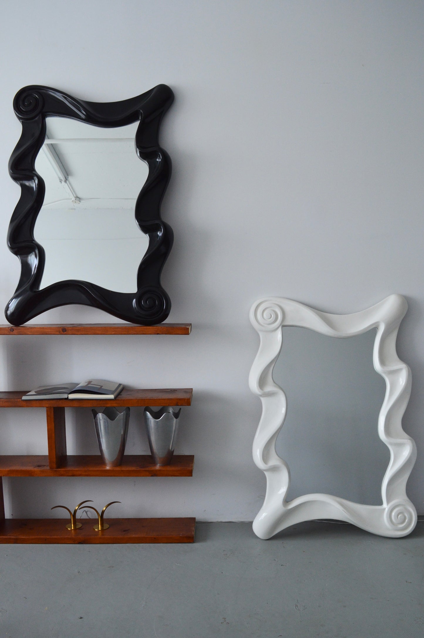 Black Sculptural Wave Wall Mirror