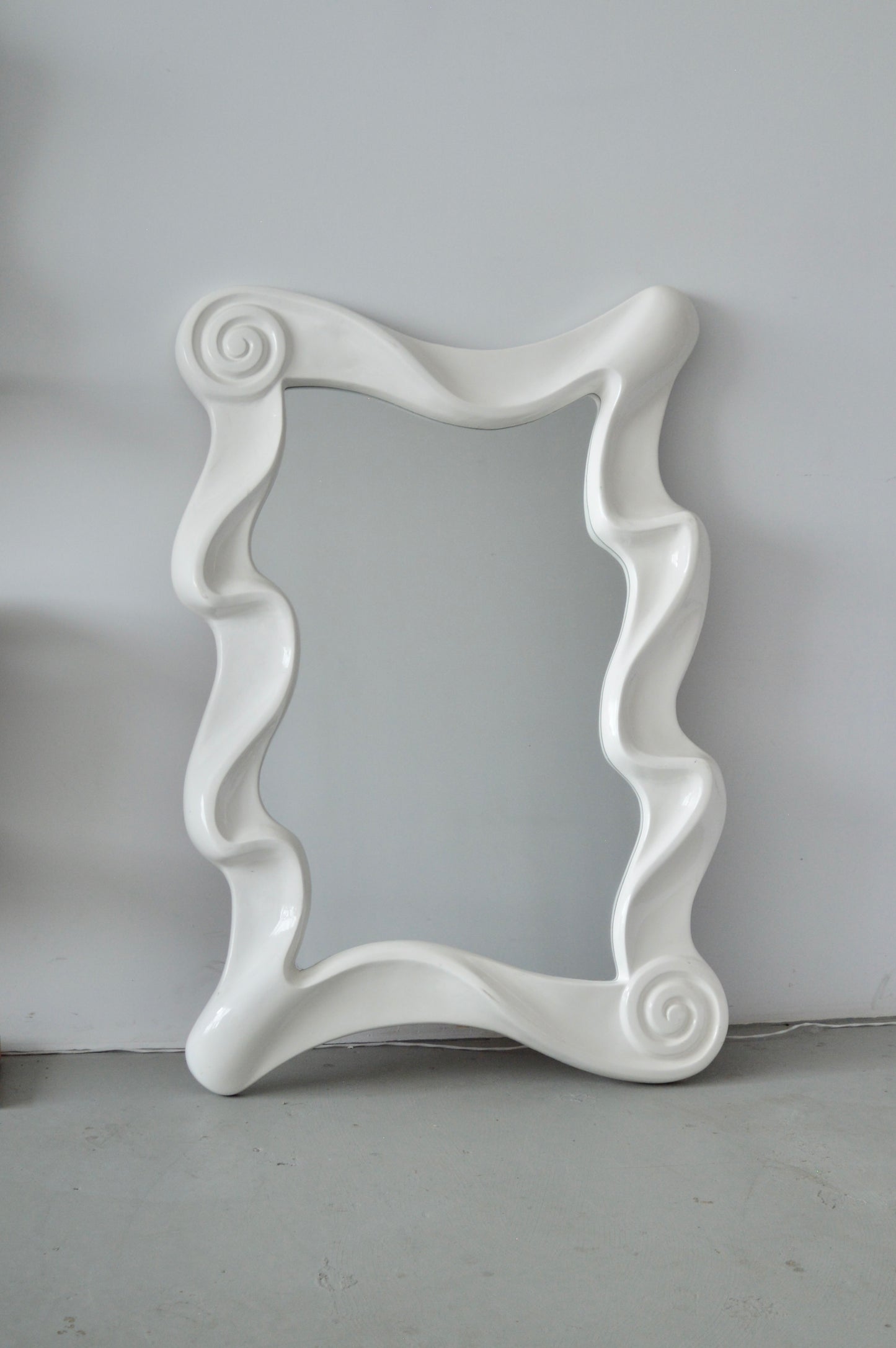 White Sculptural Wave Wall Mirror