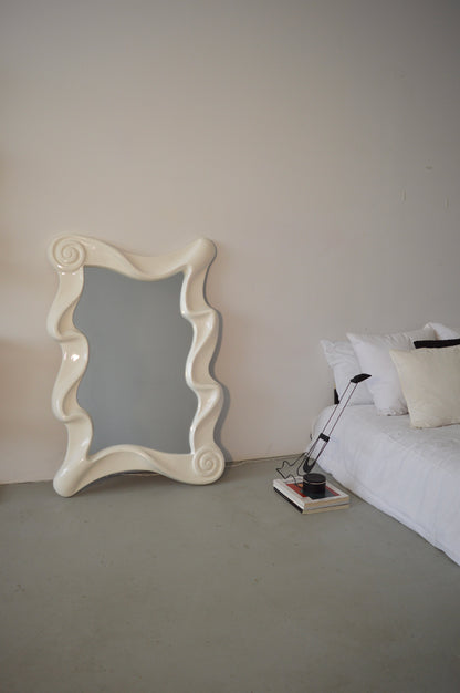 White Sculptural Wave Wall Mirror