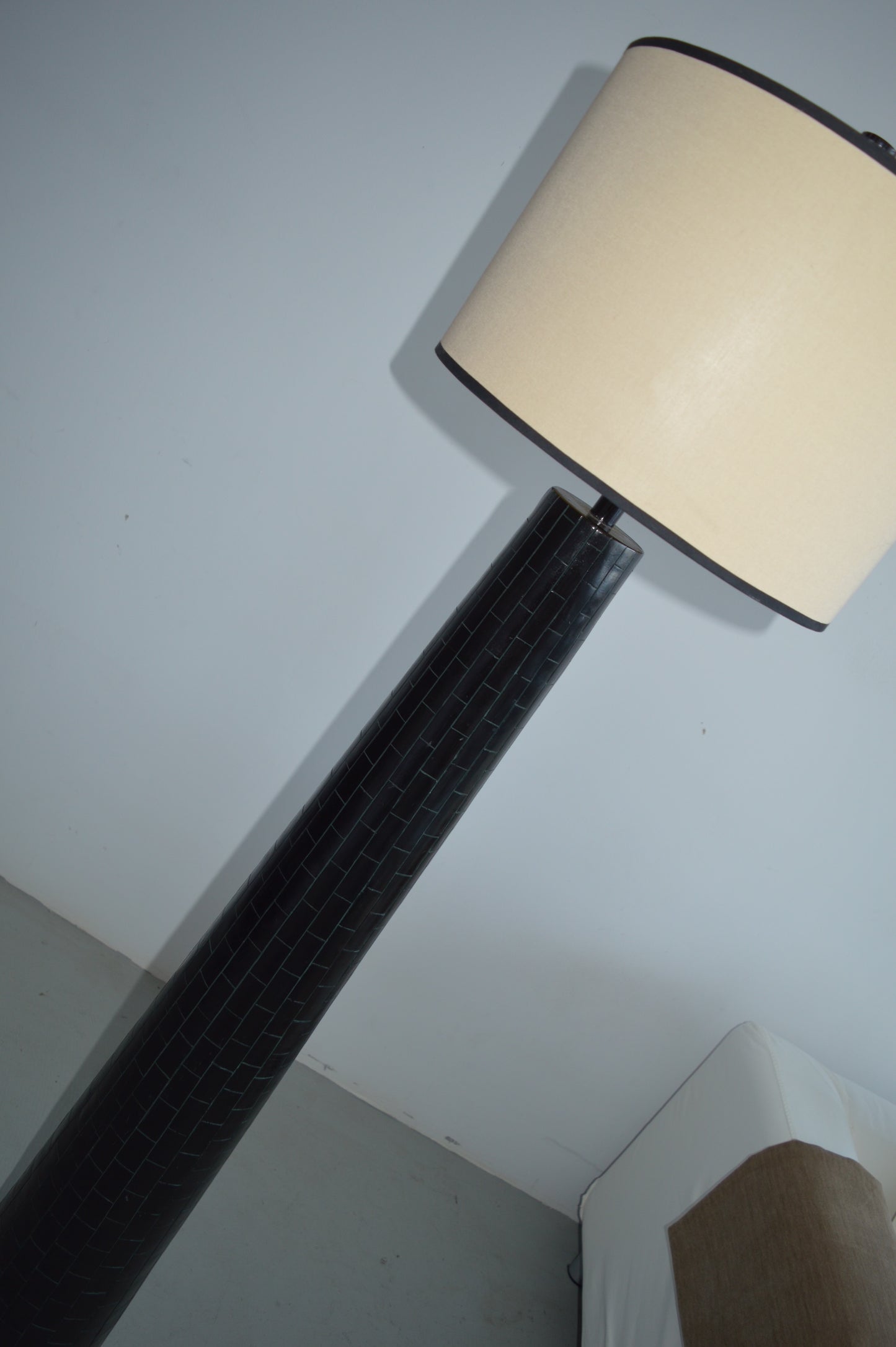 Black Carved Wood Base Floor Lamp