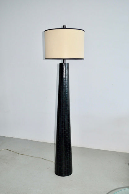 Black Carved Wood Base Floor Lamp