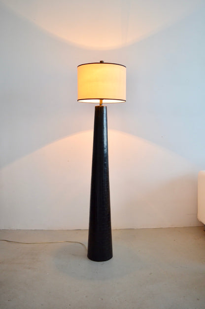 Black Carved Wood Base Floor Lamp