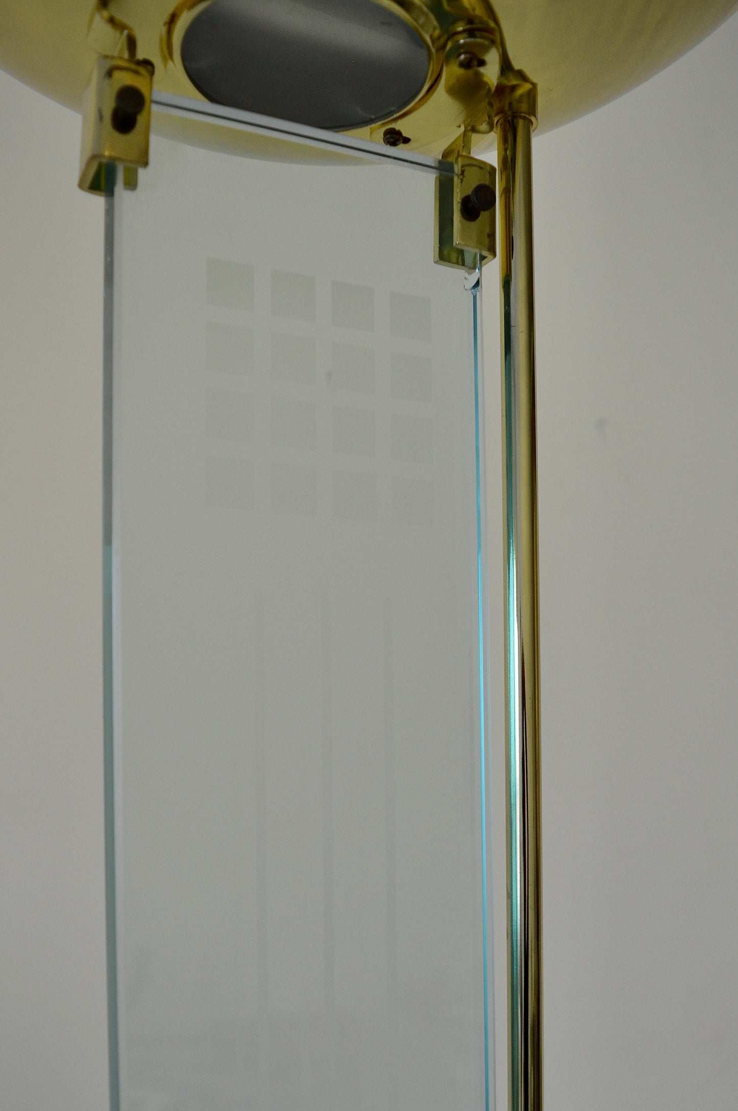 Postmodern Glass & Brass Torchiere Lamp