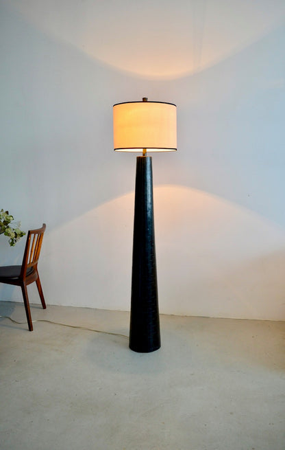 Black Carved Wood Base Floor Lamp