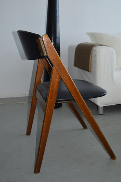 Black Wood & Vinyl Foldable Chair