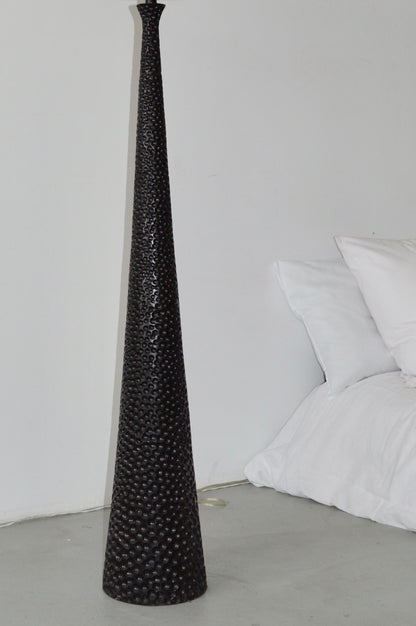 Black Hand-Gouged Wood Base Floor Lamp