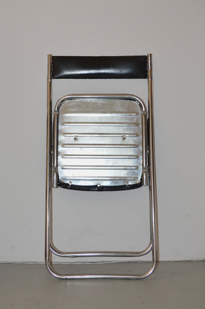 Mid Century Chrome & Black Vinyl 'Fujiset' Folding Chair