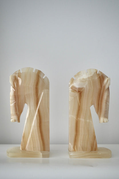 Mid-Century Onyx Trojan Horse Head Bookends
