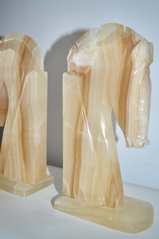 Mid-Century Onyx Trojan Horse Head Bookends