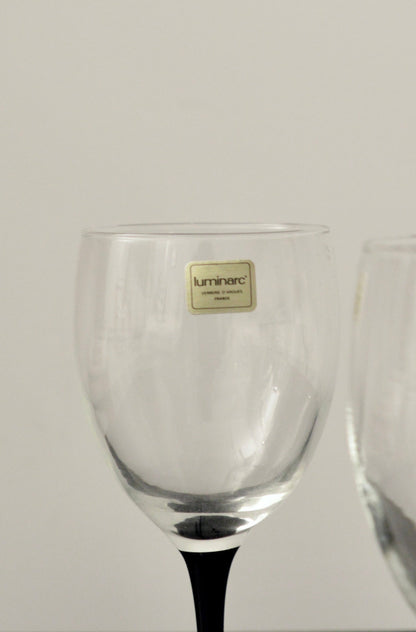 Luminarc France Black Stemmed Wine Glasses