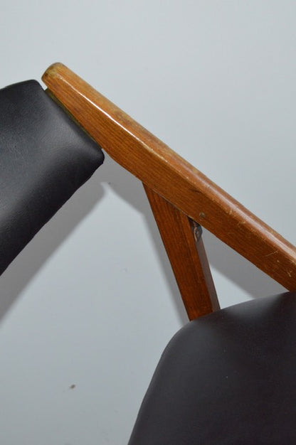 Black Wood & Vinyl Foldable Chair