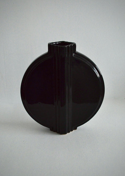 Black Art Deco Round Ceramic Vase