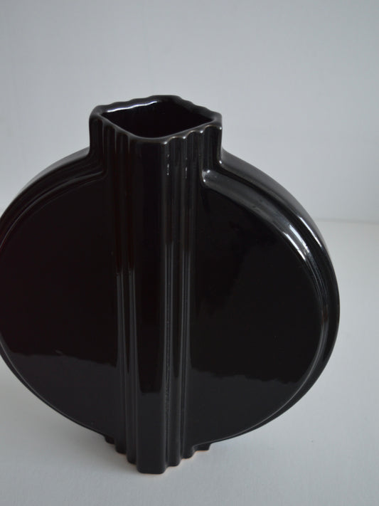 Black Art Deco Round Ceramic Vase