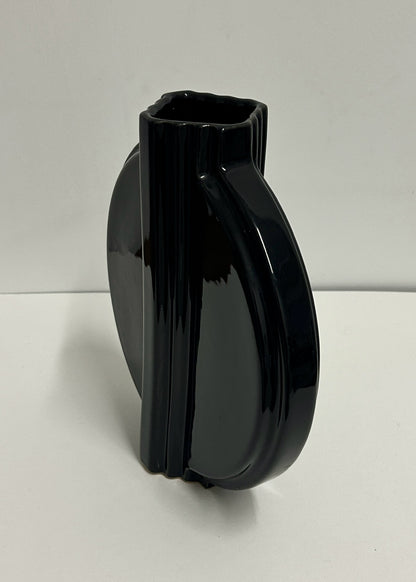 Black Art Deco Round Ceramic Vase